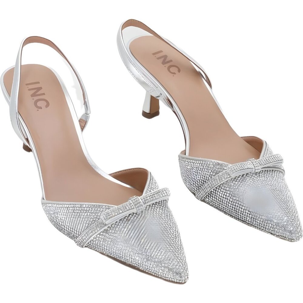 INC International Concepts Silver Pointed Toe Slingback Heels
